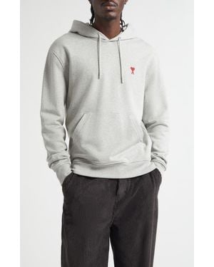 Ami Paris Embroidered Ami De Coeur Cotton Hoodie - Gray