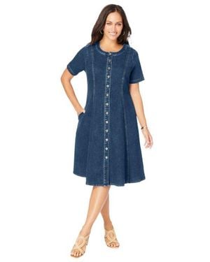Jessica London Button Front Denim Dress - Blue