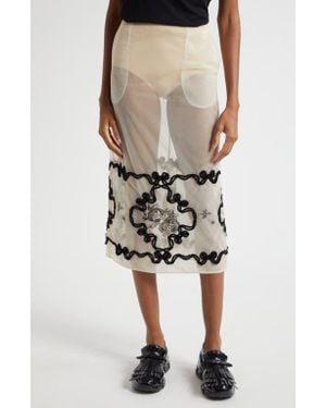 Simone Rocha Embroidered Sheer Pencil Skirt - Natural