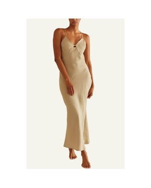 Crescent Tencel Blend Front Cut Out Slip Dress - Natural