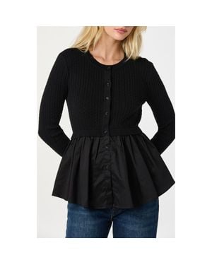 Astr Mixed Media Peplum Top - Black