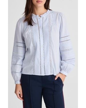 Madewell High Neck Lace Detail Pintuck Cotton Top - White