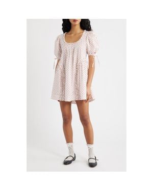 Damson Madder Meri Pleated Puff Sleeve Cotton Mini Sundress - Pink
