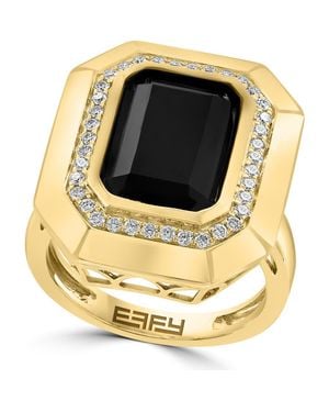 Effy 14K Diamond & Onyx Signet Ring - Metallic
