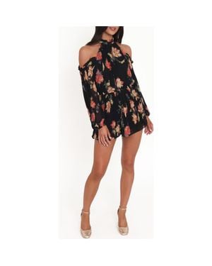 Petal & Pup Hillary Floral Cold Shoulder Long Sleeve Romper - Black