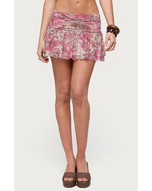 Edikted Tessa Floral Ruffle Miniskirt - Pink