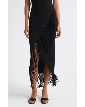 Toccin Giana Fringe Asymmetrical Midi Skirt - Black