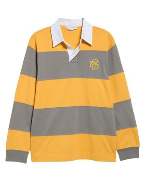 Stella McCartney Embroidered Crest Colorblock Stripe Long Sleeve Rugby Polo - Gray