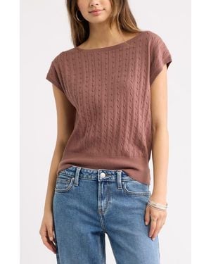 BP. Cable Stitch Boat Neck Sweater T-Shirt - Red