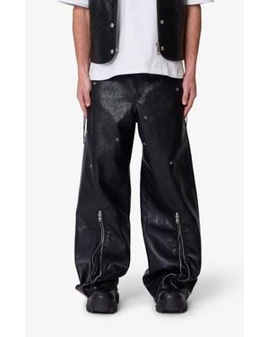 MNML Zip Hem Faux Leather Rave Pants - Black