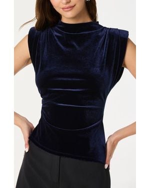 Astr Strong Shoulder Velvet Top - Black