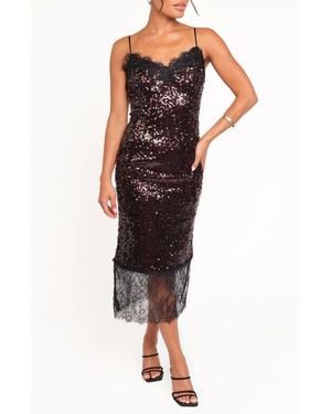 Petal & Pup Frida Lace Trim Sequin Midi Dress - Black