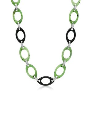Fred Leighton Nephrite, Jade & Diamond Openwork Long Necklace - Metallic
