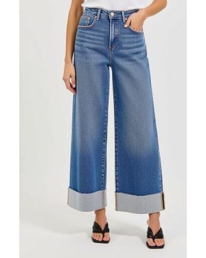 Modenaire Wide-Leg Cuffed Jeans With Contrast Raw Hem - Blue