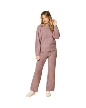 Softies Solid Marshmallow Reverse Seam Crew Neck Lounge Set With Bracelet Sleeve - Natural