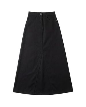 Faves Mineral Wash Godet Panel Front Zip Maxi Skirt - Black