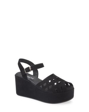 Cordani Jaymie Ankle Strap Peep Toe Platform Wedge Sandal - Black