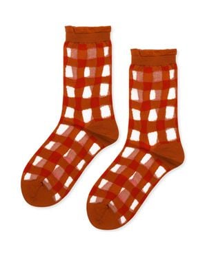 Hansel From Basel Googly Gingham Sheer Crew Socks - Red