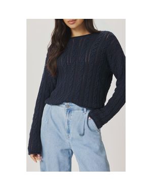 Splendid Brennan Cable Knit Cotton Sweater - Blue