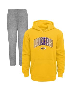 Outerstuff Preschool/Heather Los Angeles Lakers Double Up Pullover Hoodie & Pants Set - Yellow