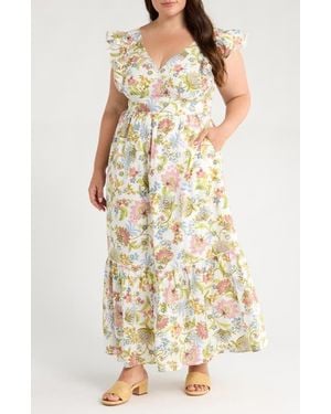 Sugarlips Pany Floral Mawar Ruffle Sleeve Cotton Maxi Dress - Yellow