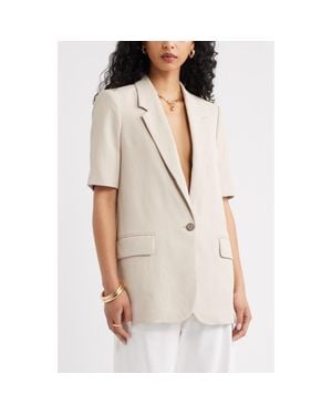 Open Edit Curator Crepe Short Sleeve Blazer - Natural