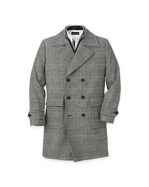 Paul Fredrick Wool Blend Plaid Double Breasted Topcoat - Gray