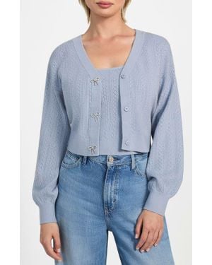 Guess Lyla Pointelle Crop Cardigan - Blue