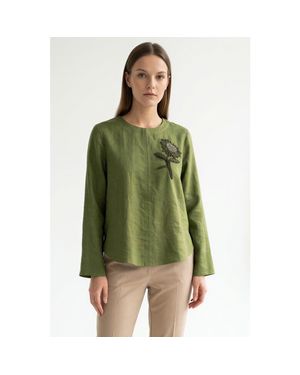 Exquise Fifine Long Sleeve Linen Blouse - Green