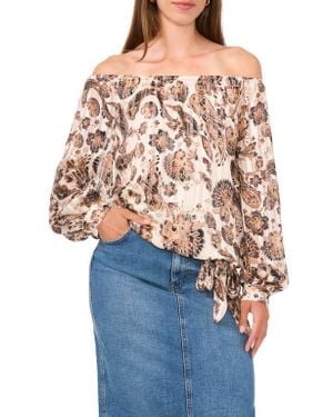 Vince Camuto Metallic Stripe Paisley Off The Shoulder Top - Blue
