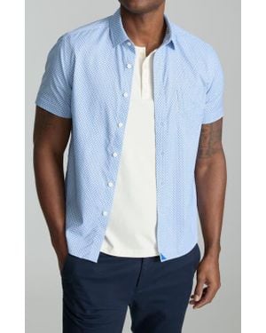 UNTUCKit Crofton Dot Print Short Sleeve Performance Button-Up Shirt - Blue