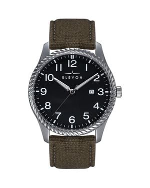 Elevon Watches Crosswind Canvas-Overlaid Leather-Band Watch W/ Date - Black