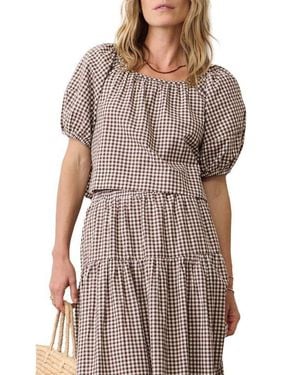 Marine Layer Gia Gingham Pima Cotton Top - Brown