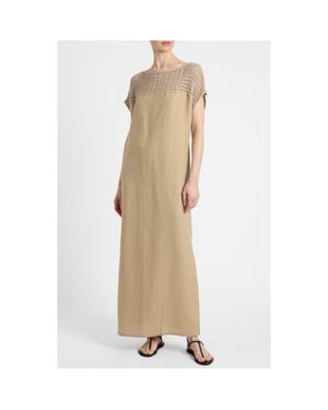 Santorelli Harmony Crocheted Cap Sleeve Linen Maxi Dress - Natural