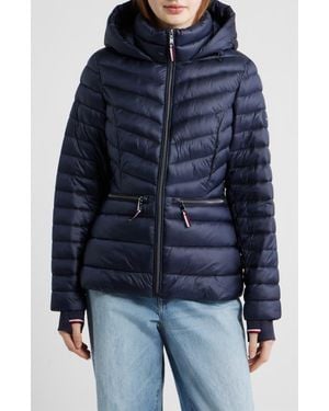 Tommy Hilfiger Packable Chevron Puffer Jacket With Hood - Blue