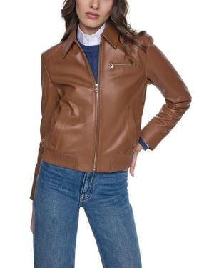 Cole Haan Leather Bomber Jacket - Brown