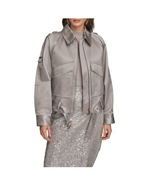 Donna Karan Pocket Cotton Blend Zip Jacket - Gray