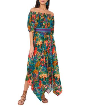 Vince Camuto Off The Shoulder Handkerchief Hem Dress - Green
