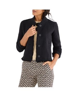 NIC+ZOE Fringe Mix Knit Bomber Jacket - Black