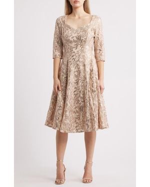 Tahari Bead & Sequin A-Line Dress - Natural