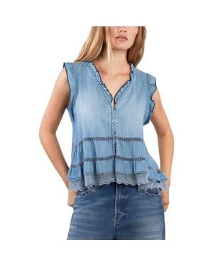 Billy T Lovesick Flounce Sleeveless Top - Blue