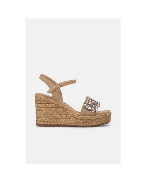Alma En Pena. Esparto Stone Platform Sandal With Floral Rhinestones - White