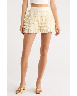 Astr Danfy Tiered Ruffle Cotton Shorts - Natural
