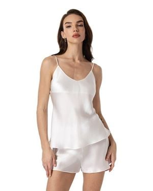 SILKSILKY Silk Spaghetti Strap Camisole Pajama Set - White