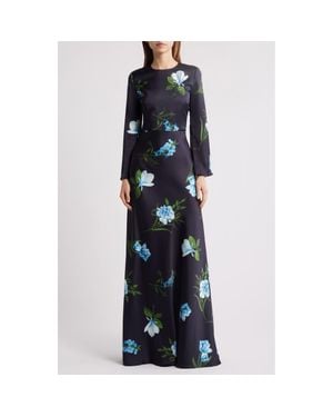 Sachin & Babi Alex Sequin Floral Long Sleeve Satin Crepe Gown - Blue