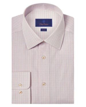 David Donahue Trim Fit Check Cotton Dress Shirt - Blue