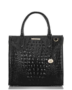 Brahmin Caroline Croc Embossed Leather Satchel - Black