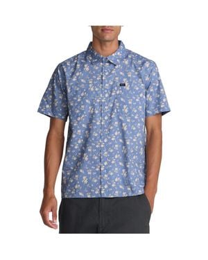 RVCA Breezy Floral Short Sleeve Button-Up Shirt - Blue