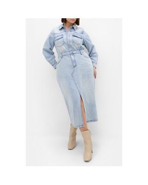 City Chic Elara Denim Midi Shirt Dress - Blue