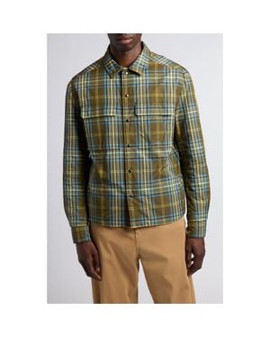 Moncler Plaid Nylon Snap-Up Shirt - Green